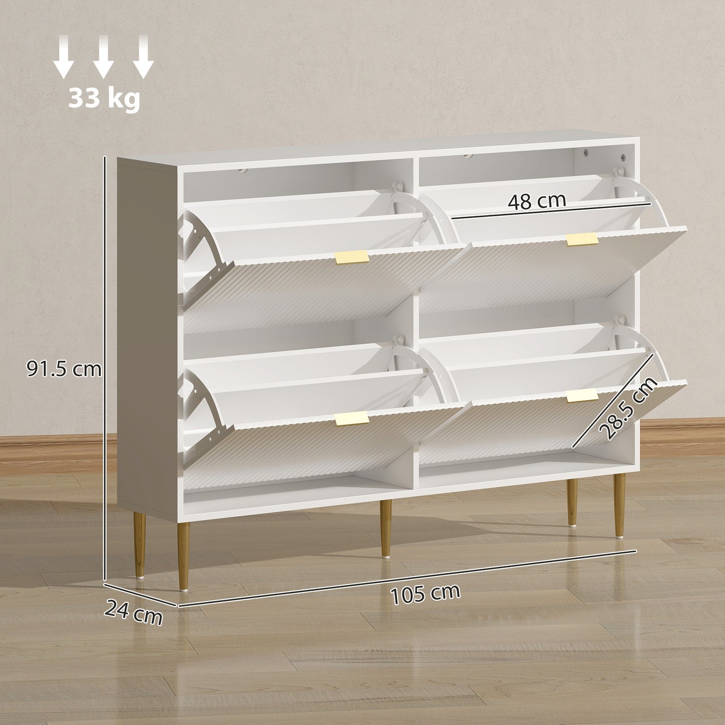 HOMCOM Narrow Shoe Cabinet with 4 Flip Drawers - White