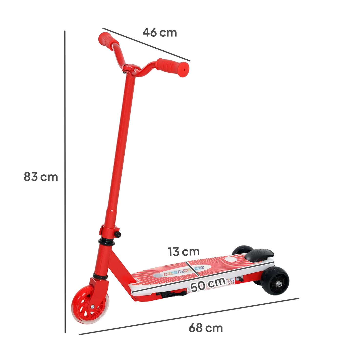 AIYAPLAY Electric Scooter for Kids Ages 4-7, Aux Rear Wheels, LED Light, Electric Brake, 6 KM/H & 8 KM, Red