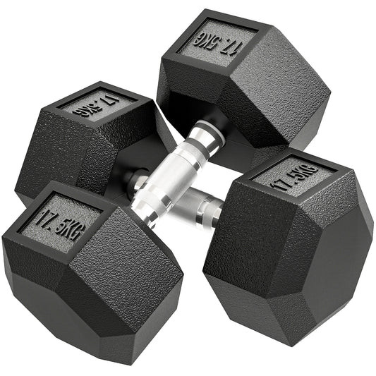 HOMCOM 35KG Rubber Hex Dumbbell Portable Hand Weights Dumbbell Home Gym