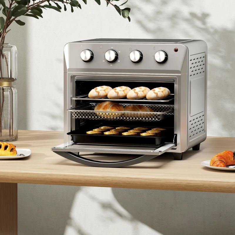 HOMCOM 24L Air Fryer Oven, Mini Oven, Oil Free Cooking, Grill, Roast, Bake, with Adjustable Temperature, Timer, Touch Screen, Dishwasher Safe, 1600W, Silver