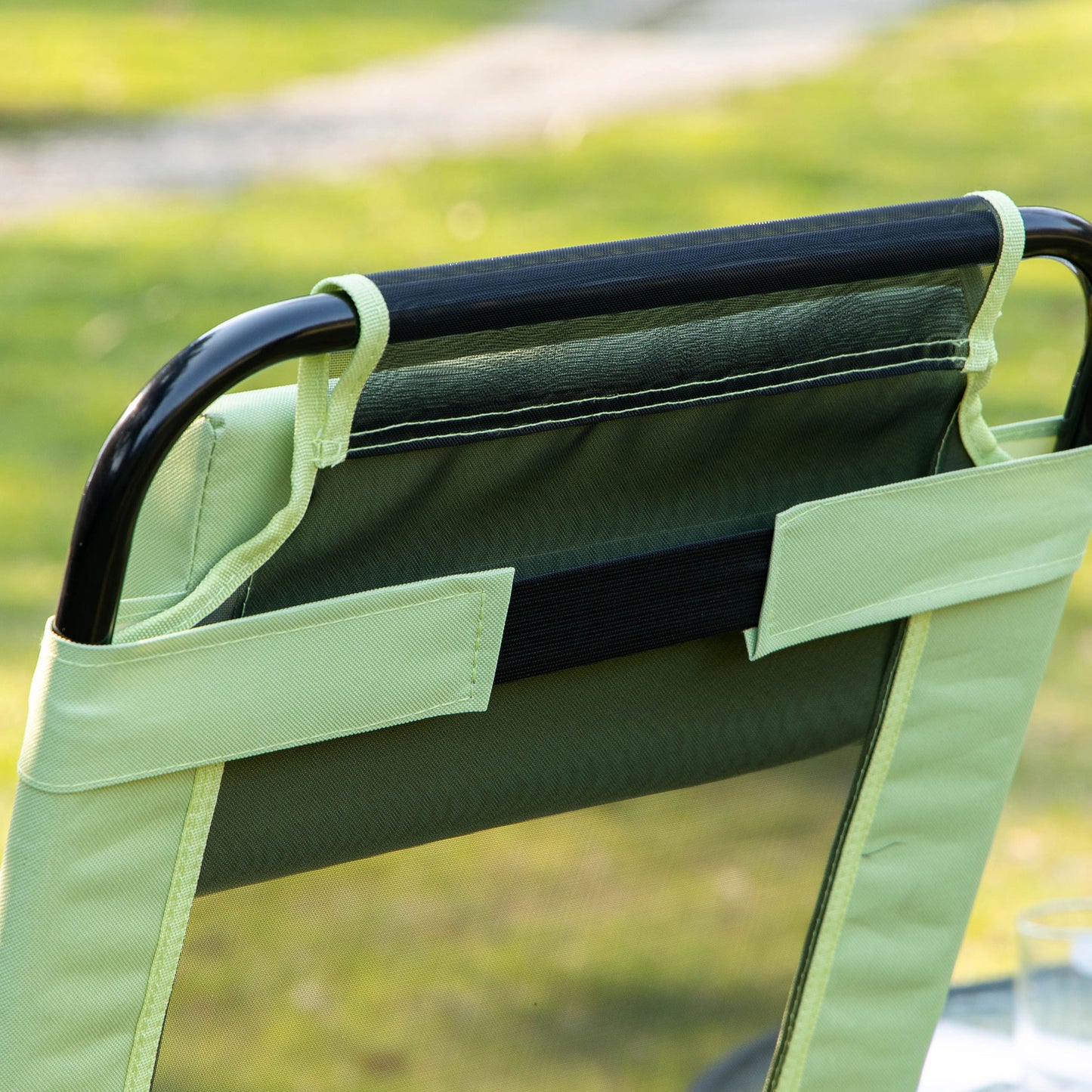 Outsunny Set of 2 Portable Folding Recliner Metal Outdoor Patio Chaise Lounge Chairs with Adjustable Backrest, Green