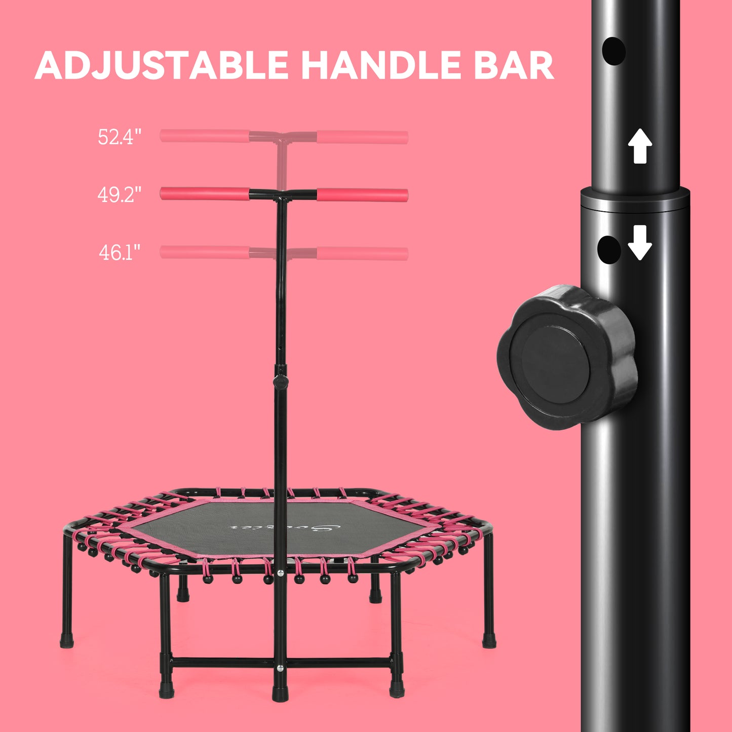 SPORTNOW 45" Rebounder Trampoline for Adults, Quiet Bungee Rebounder with LED Lights and Adjustable Handle, Pink
