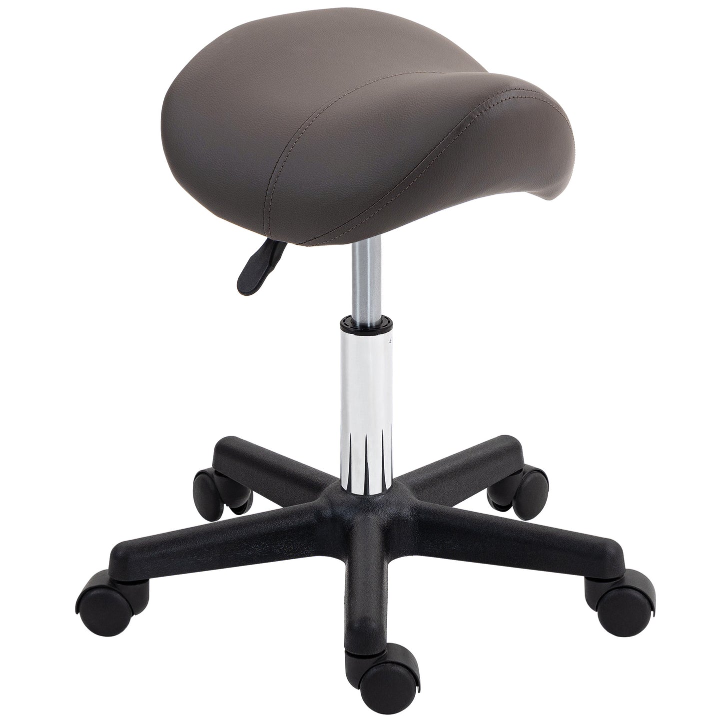 HOMCOM Saddle Stool, PU Leather Adjustable Rolling Salon Chair with Steel Frame for Massage, Spa, Beauty and Tattoo, Grey