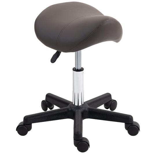 HOMCOM Saddle Stool, PU Leather Adjustable Rolling Salon Chair with Steel Frame for Massage, Spa, Beauty and Tattoo, Grey