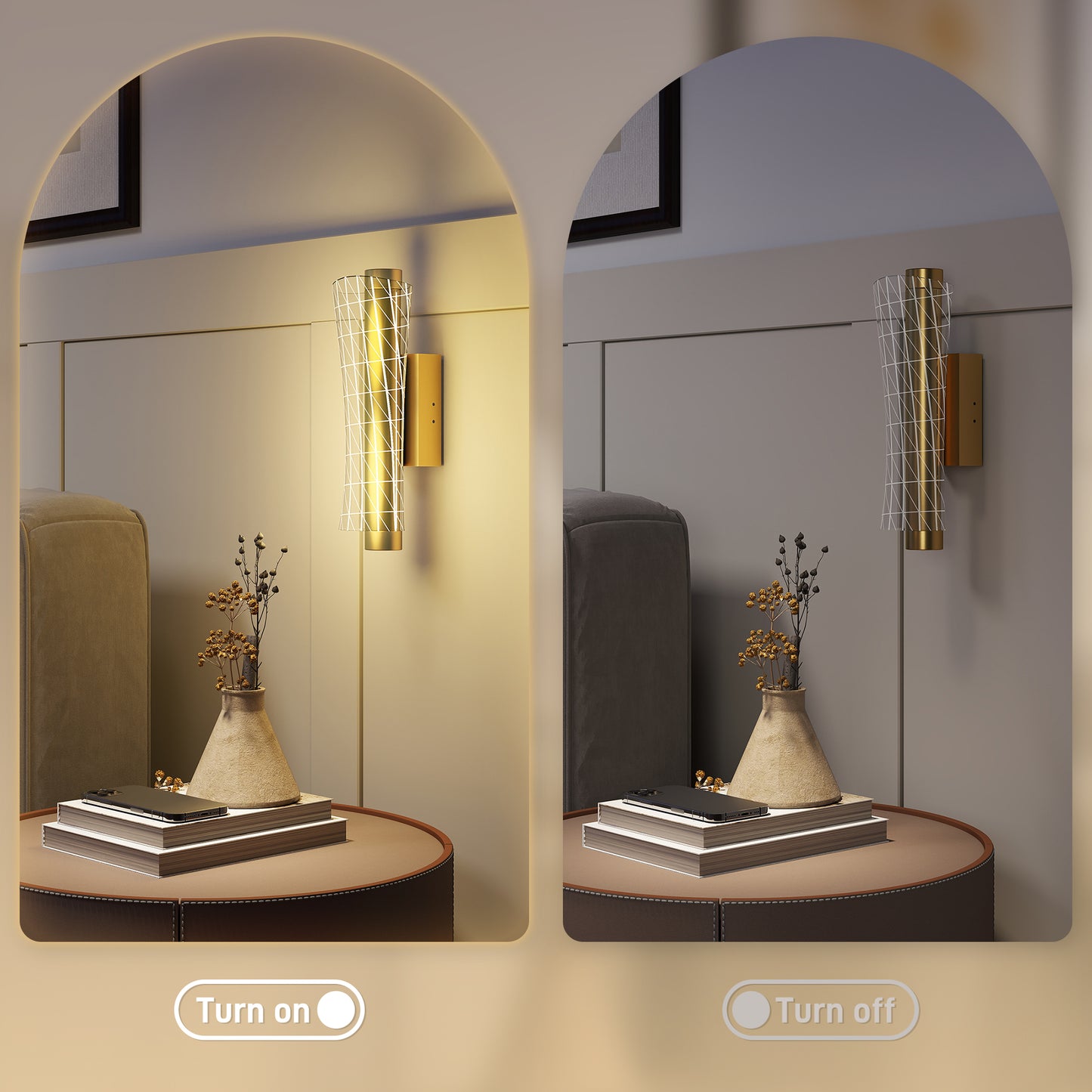HOMCOM LED Wall Lamp 2-Pack, 9W Modern Geometric Mesh Light, Adjustable 3000K/4000K/6500K for Bedroom, Living Room, Hallway, Gold Tone