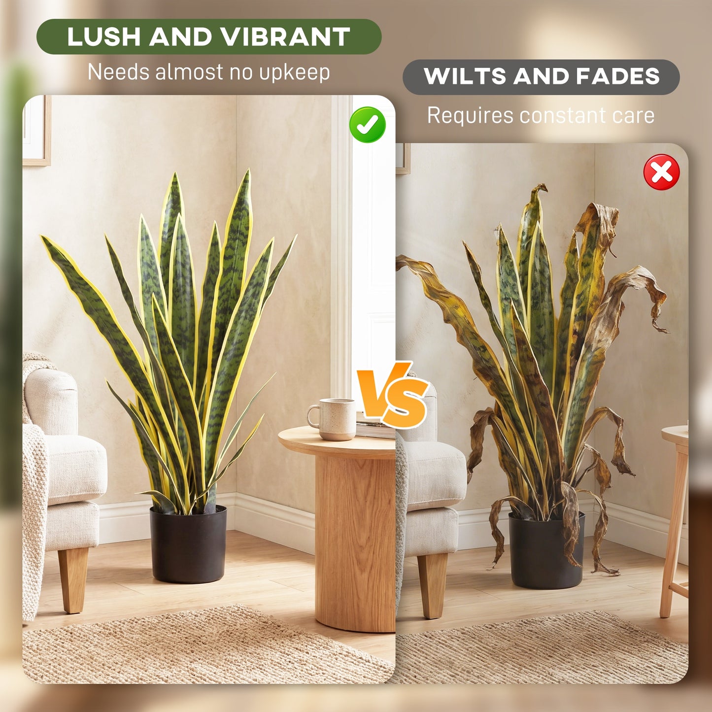 Outsunny Artificial Snake Plant 21 Variegated Leaves Fake Plant in Pot Indoor Outdoor Decor Green