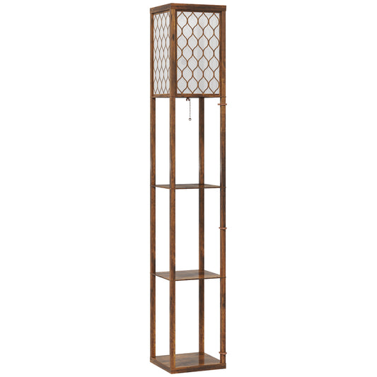 HOMCOM Three-Shelf Standing Lamp - Rustic Brown/White