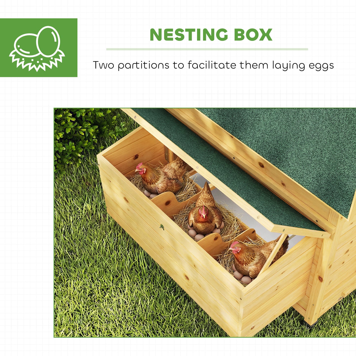 PawHut Chicken Coop, Wooden Outdoor Hen House Nesting Box, Openable Waterproof Top, Pull-Out Tray, 150 x 100 x 97cm