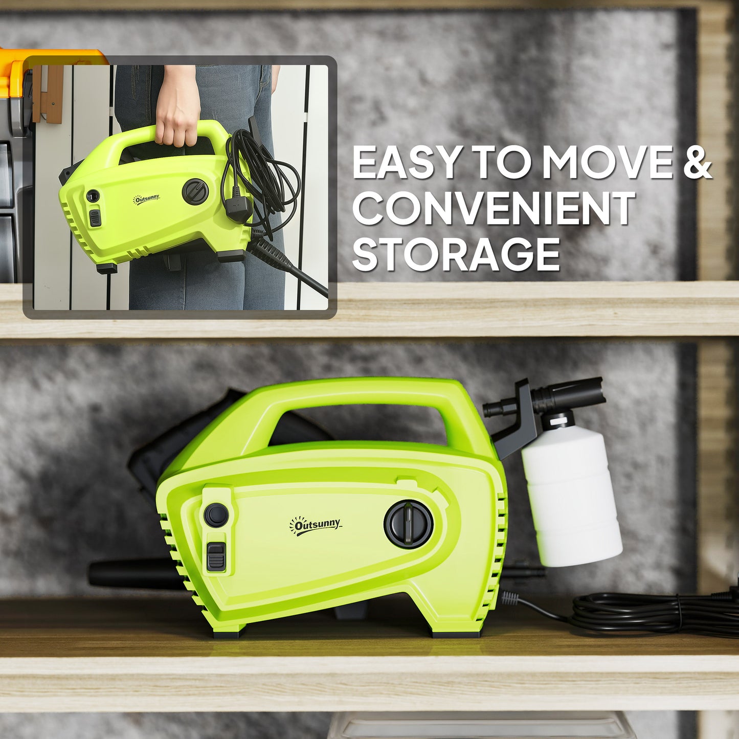 Outsunny High Pressure Washer, 1600W, 130 Bar, 390 L/h, Portable Jet Wash with Adjustable Nozzle, 6M Hose, Handle for Patio Car Driveway, Green