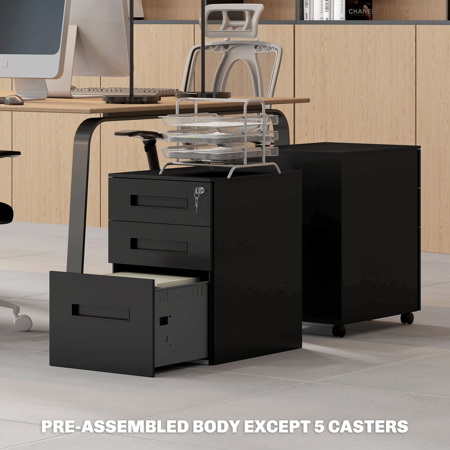 Vinsetto Metal Mobile File Cabinet, Lockable 3 Drawer for A4/Legal/Letter, Pre-Assembled Under Desk Storage, 39x48x60cm, Black