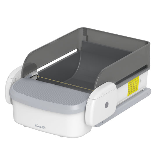 PawHut Self Cleaning Cat Litter Tray, Open-Top Automatic Litter Box with APP Control, Clumping Rake, 10L Waste Bin