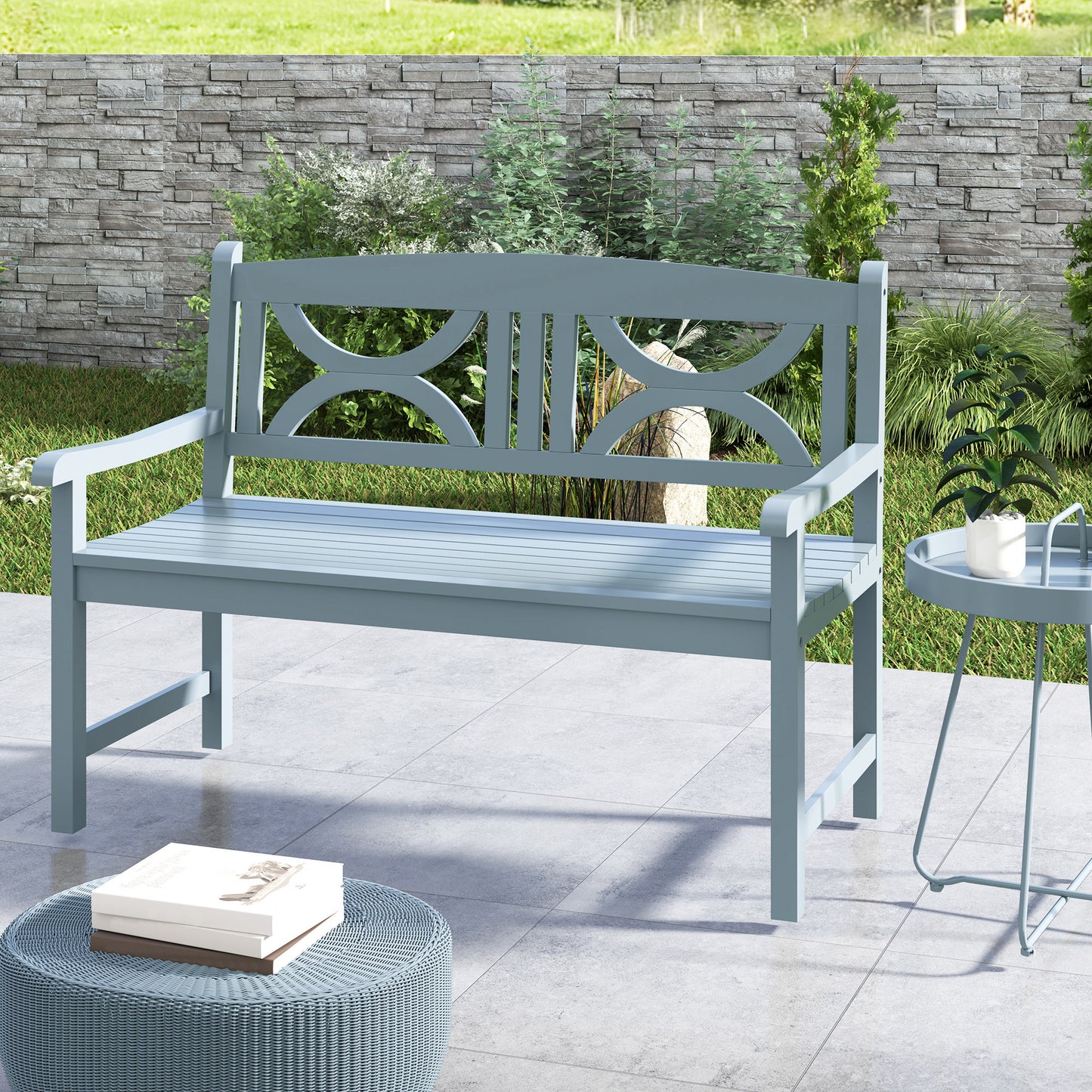 Outsunny 2-Seater Wooden Garden Bench Outdoor Patio Loveseat for Porch, Grey