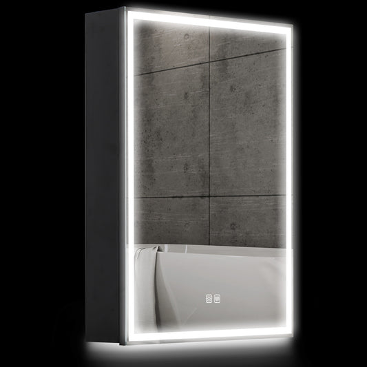 HOMCOM Black LED Bathroom Mirror Cabinet, 500x700 mm, Demister Pad, Dimmer, 3 Colours, Shaver Socket