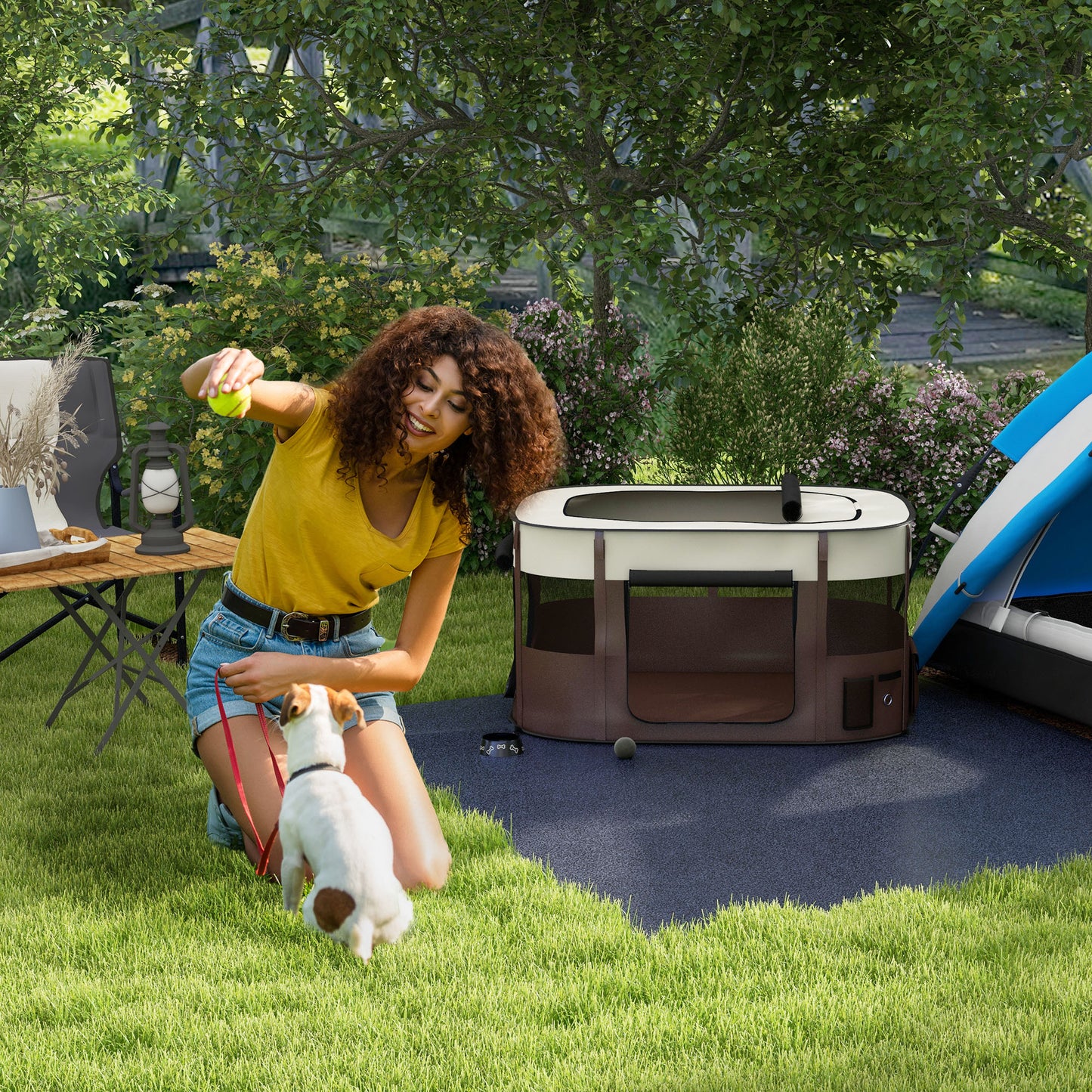 PawHut Foldable Dog Pen with Storage Bag for Indoor/Outdoor Use Brown - Large