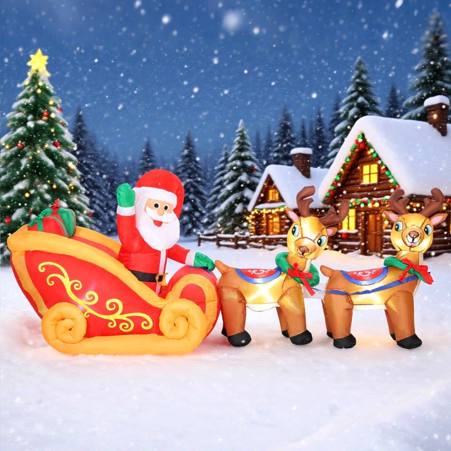 Outsunny Inflatable Santa on Sleigh with Two Reindeer, LED Lights, Christmas Decoration for Indoor/Outdoor Home, 7.9ft, Red