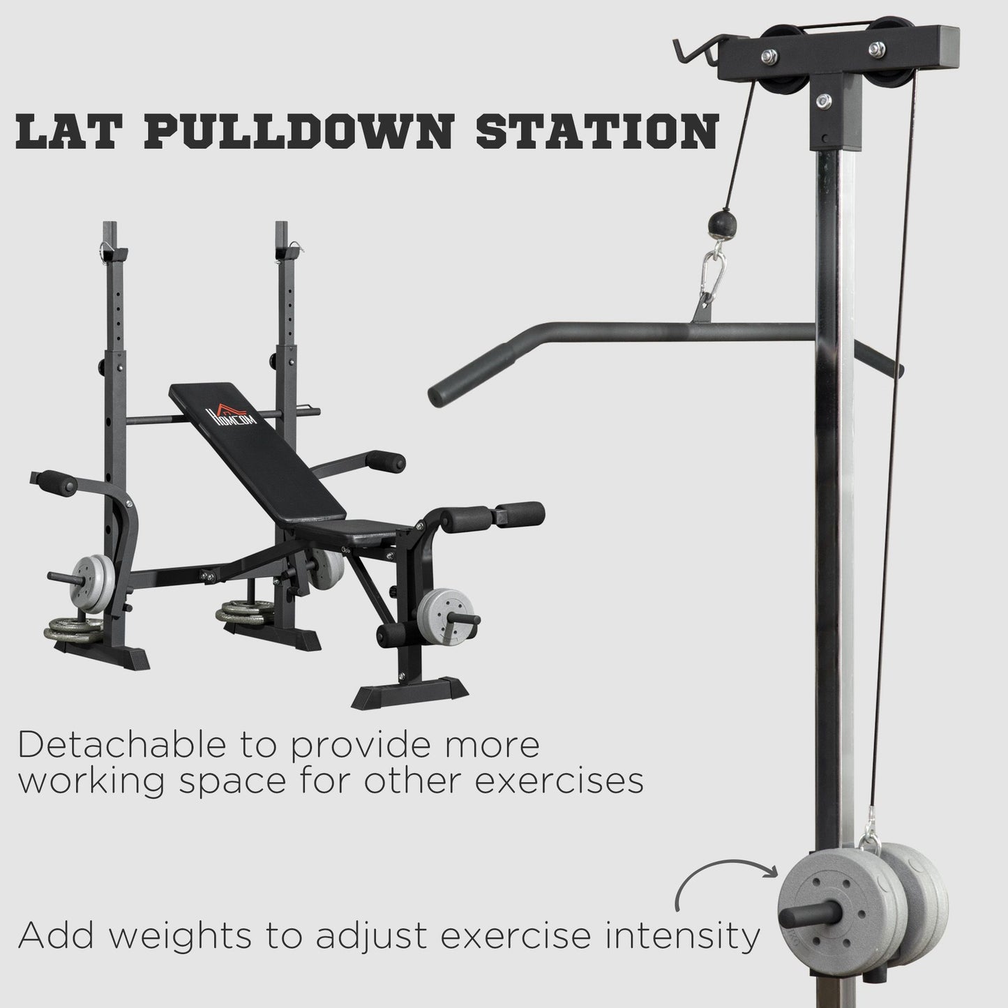 HOMCOM Adjustable Weight Bench with Pulley System, Squat Rack, Leg Developer, Butterfly, Weight Storage for Home Gym Workout, Black.