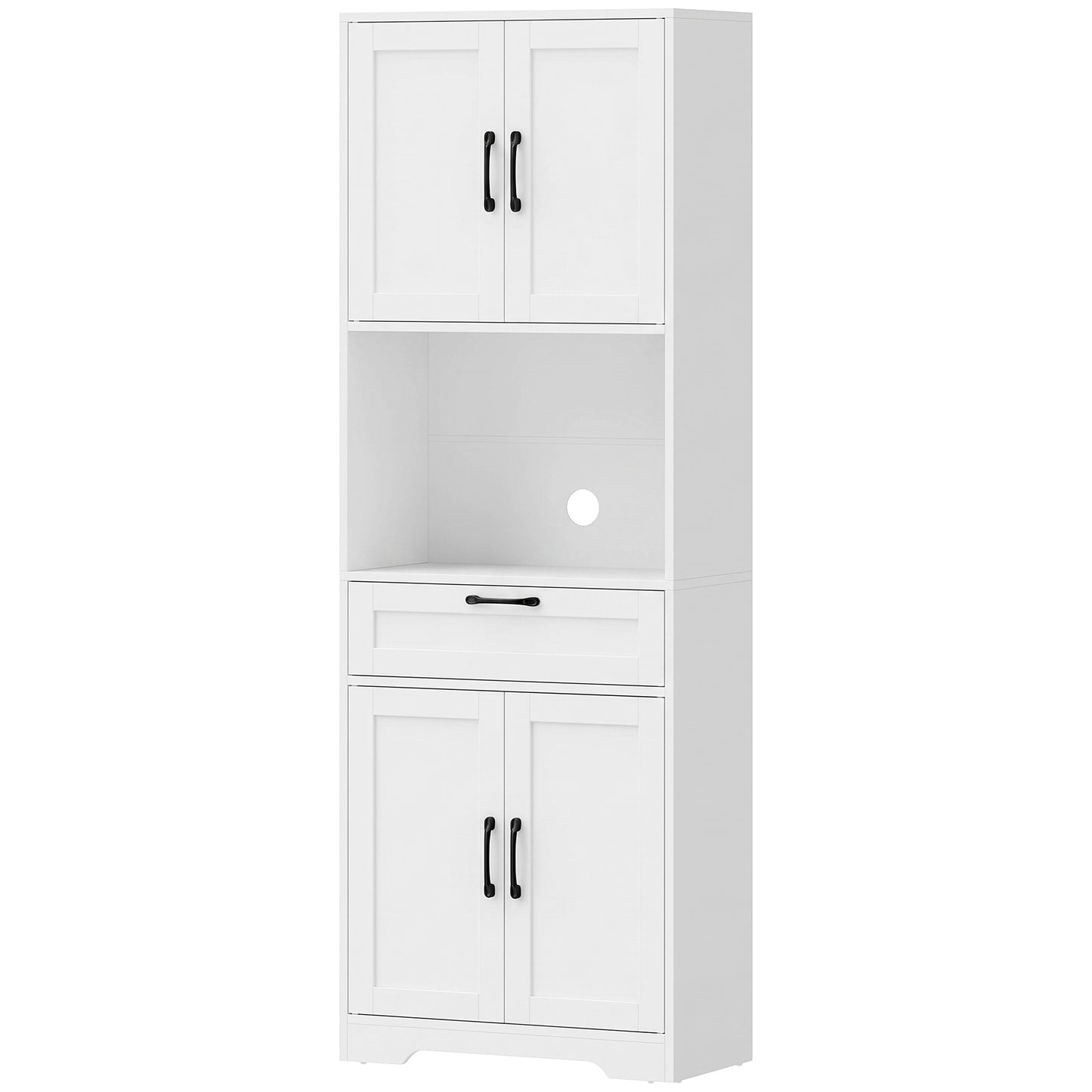 HOMCOM 170 cm Tall Kitchen Pantry with Adjustable Shelves, Freestanding Storage Cabinet with Open Shelf, White Wood Effect