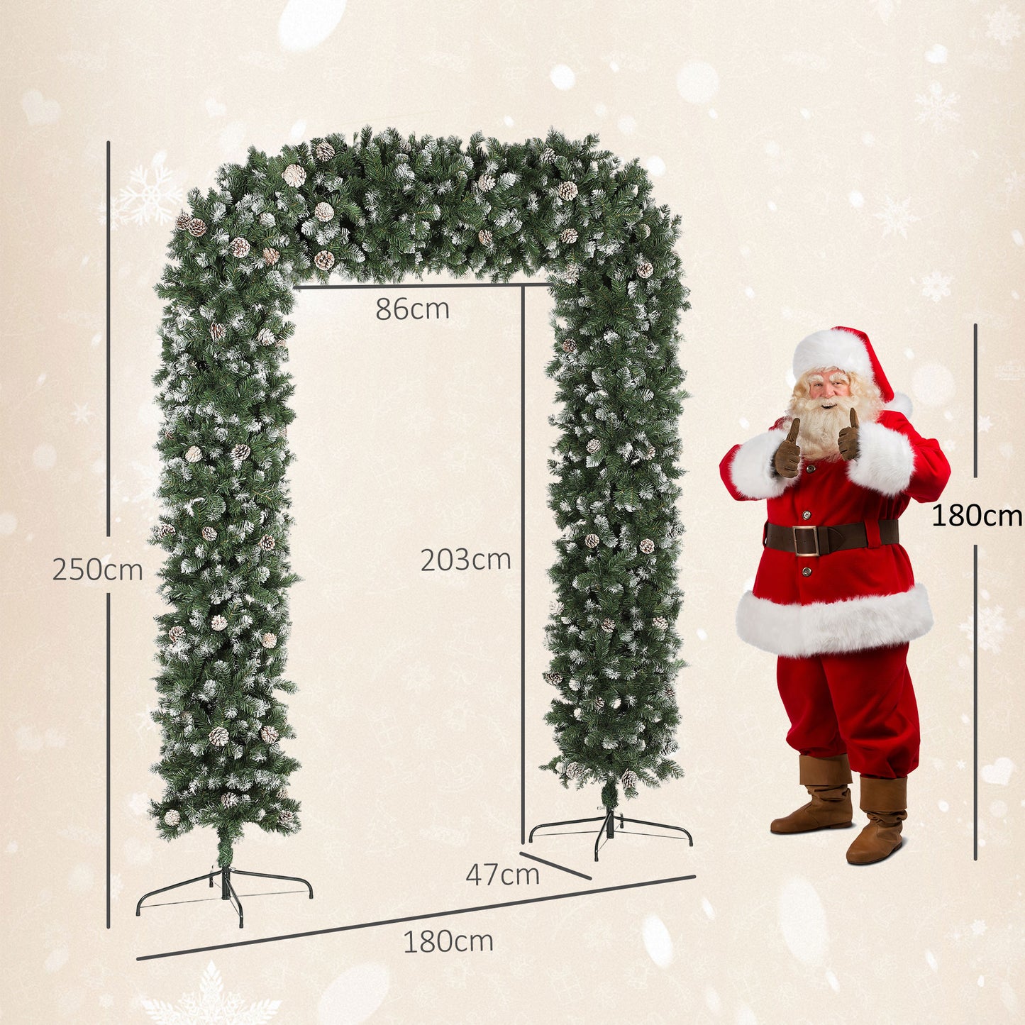 HOMCOM Snow Frosted Christmas Tree Arch, 8.2 ft, 1800 Tips, 91 Pinecones, Artificial Xmas Tree with Metal Stand for Indoor, Green