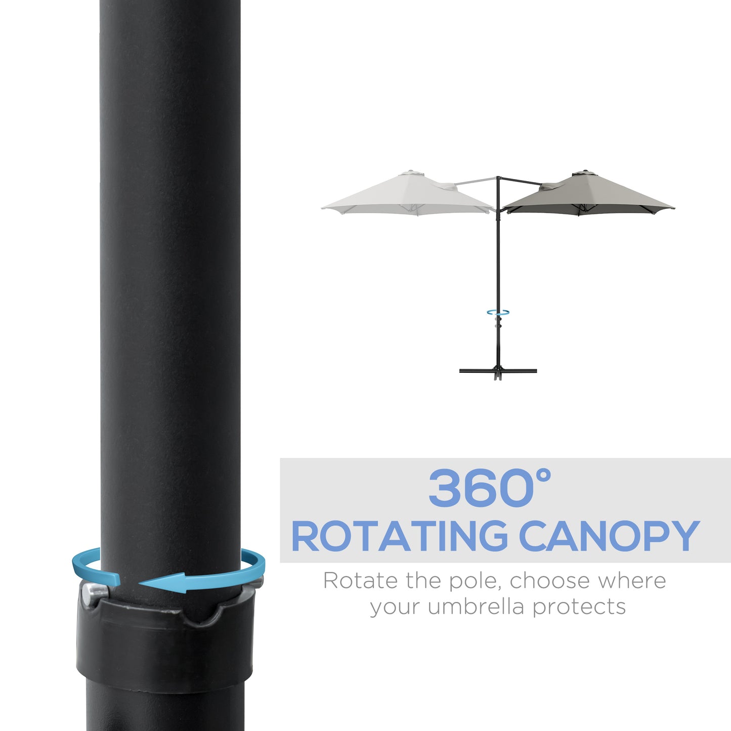 Outsunny 2.5M Garden Cantilever Parasol, Offset Roma Patio Umbrella Hanging Sun Shade Canopy Shelter with 360° Rotation and Cross Base, Light Grey