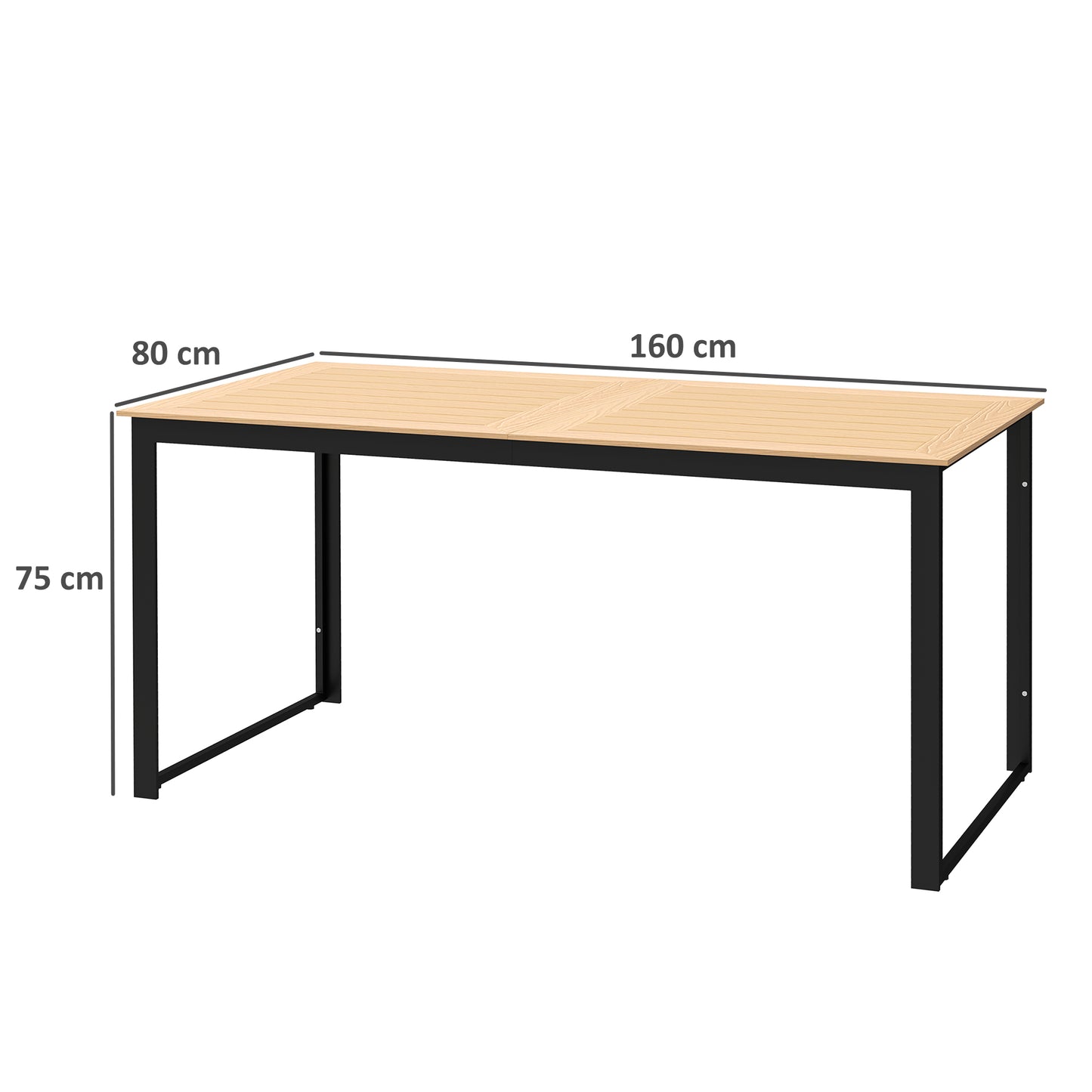Outsunny Garden Table for 6 People, 160 x 80 x 75 cm Rectangle Outdoor Dining Table with Slatted Table Top, Metal Frame, for Balcony, Deck, Teak