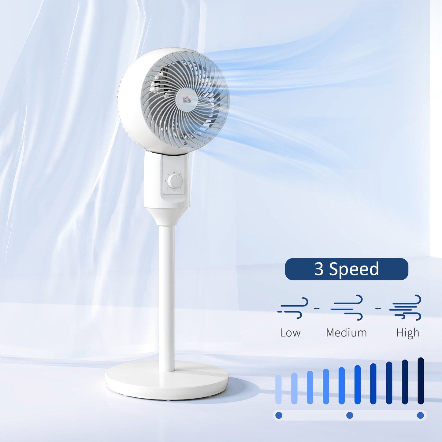HOMCOM 9'' Air Circulator Fan, 3 Speed, 70° Oscillation, 90° Tilt, Handle, Pedestal Fan, White