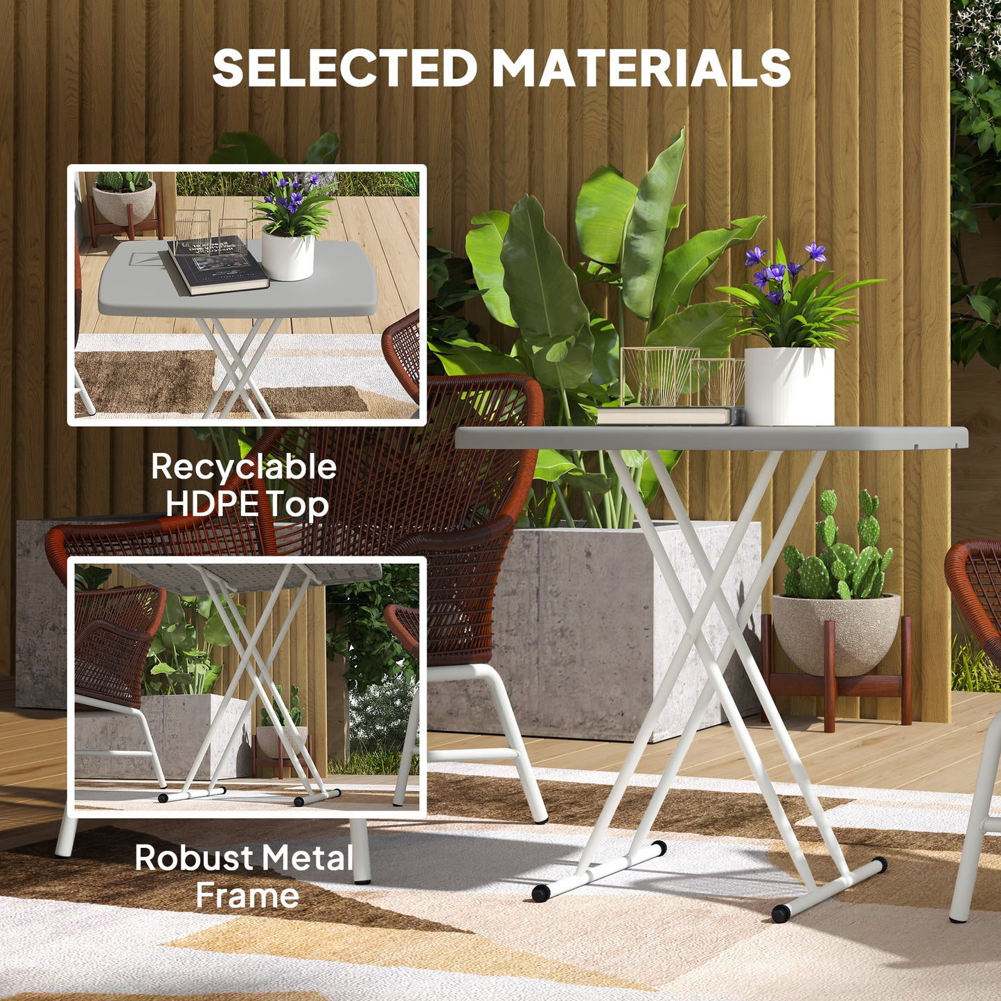 Outsunny Minimal Folding Outdoor Table - Grey/White