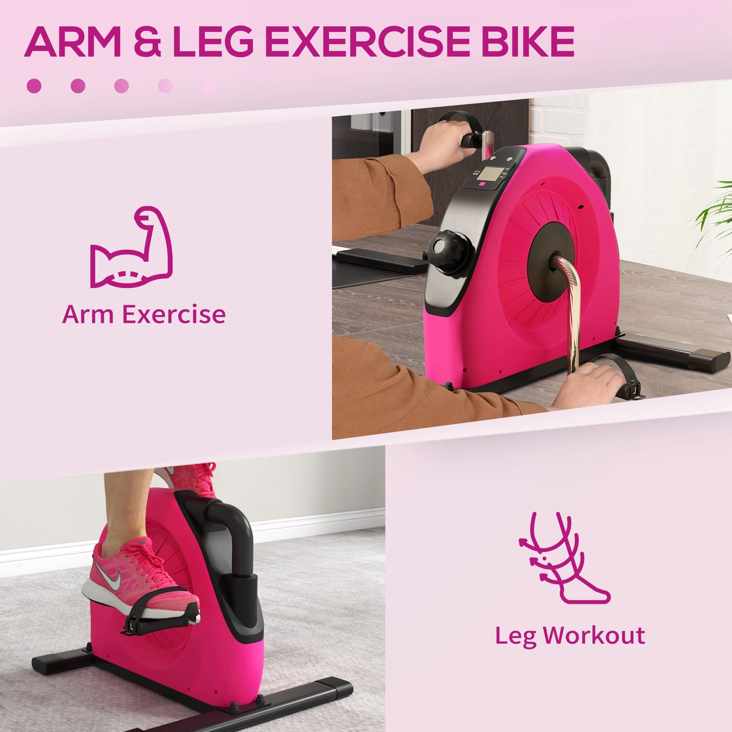 SPORTNOW Mini Exercise Bike, Portable Pedal Exerciser with LCD Display for Legs and Arms Rehabilitation and Therapy, Red