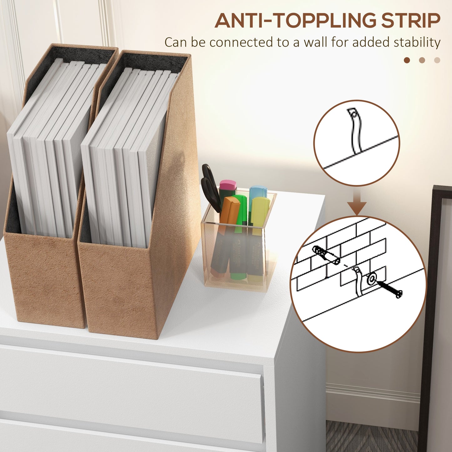 HOMCOM Four-Drawer Office Filing Cabinet, with Wheels - White