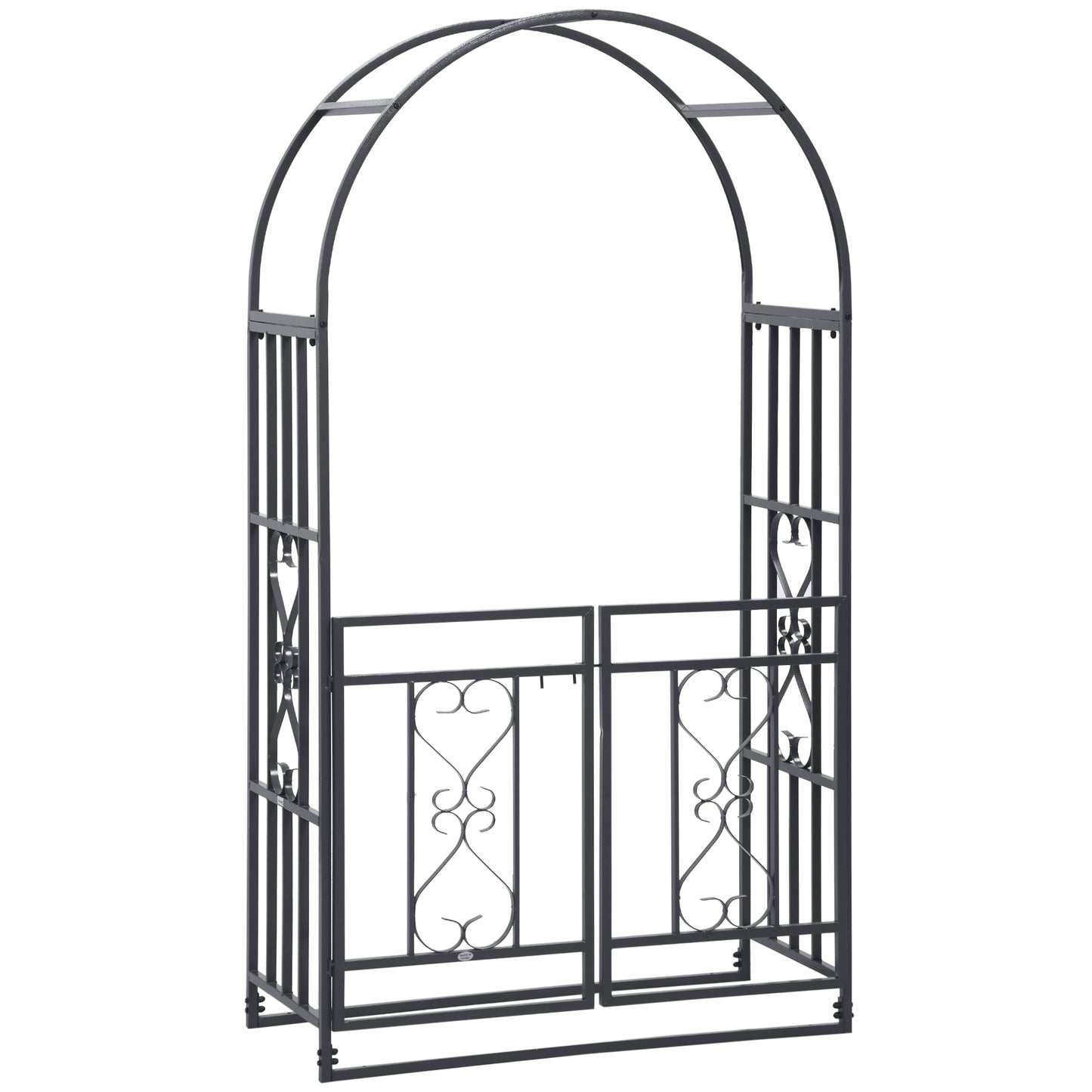 Outsunny Metal Garden Arch with Double Gates, Arbor for Climbing Plants & Vines, Wedding Arch, 114L x 50W x 206H cm, Dark Grey