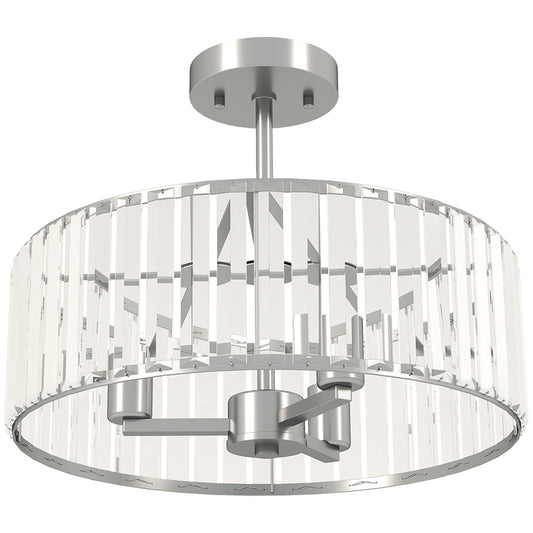 HOMCOM Crystal Ceiling Light Fixture, Semi Flush Mount Modern Chandelier for Living Room, Bedroom, Hallway, Dining Room, E14 Base 3-Lights, Silver Tone