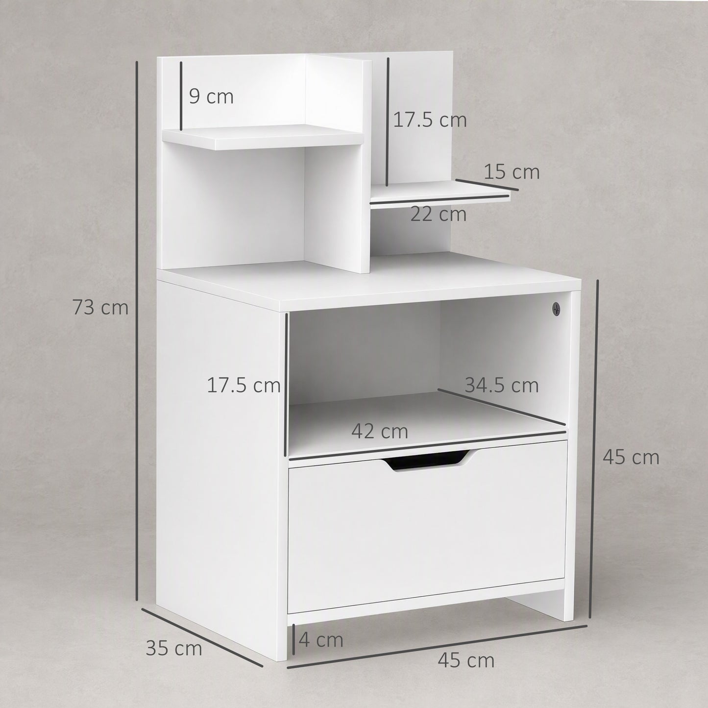 HOMCOM Modern Bedside Table, Nightstand with Drawer, Shelf, Bedside Cabinet for Bedroom, Living Room, White
