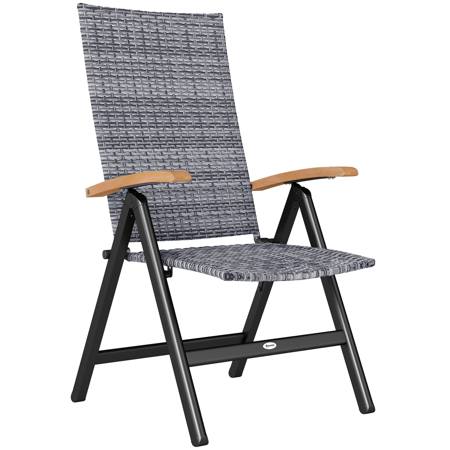 Outsunny Outdoor Foldable Dining Chair with Armrests, High Backrest, for Garden, Camping, Balcony, Porch, Light Grey