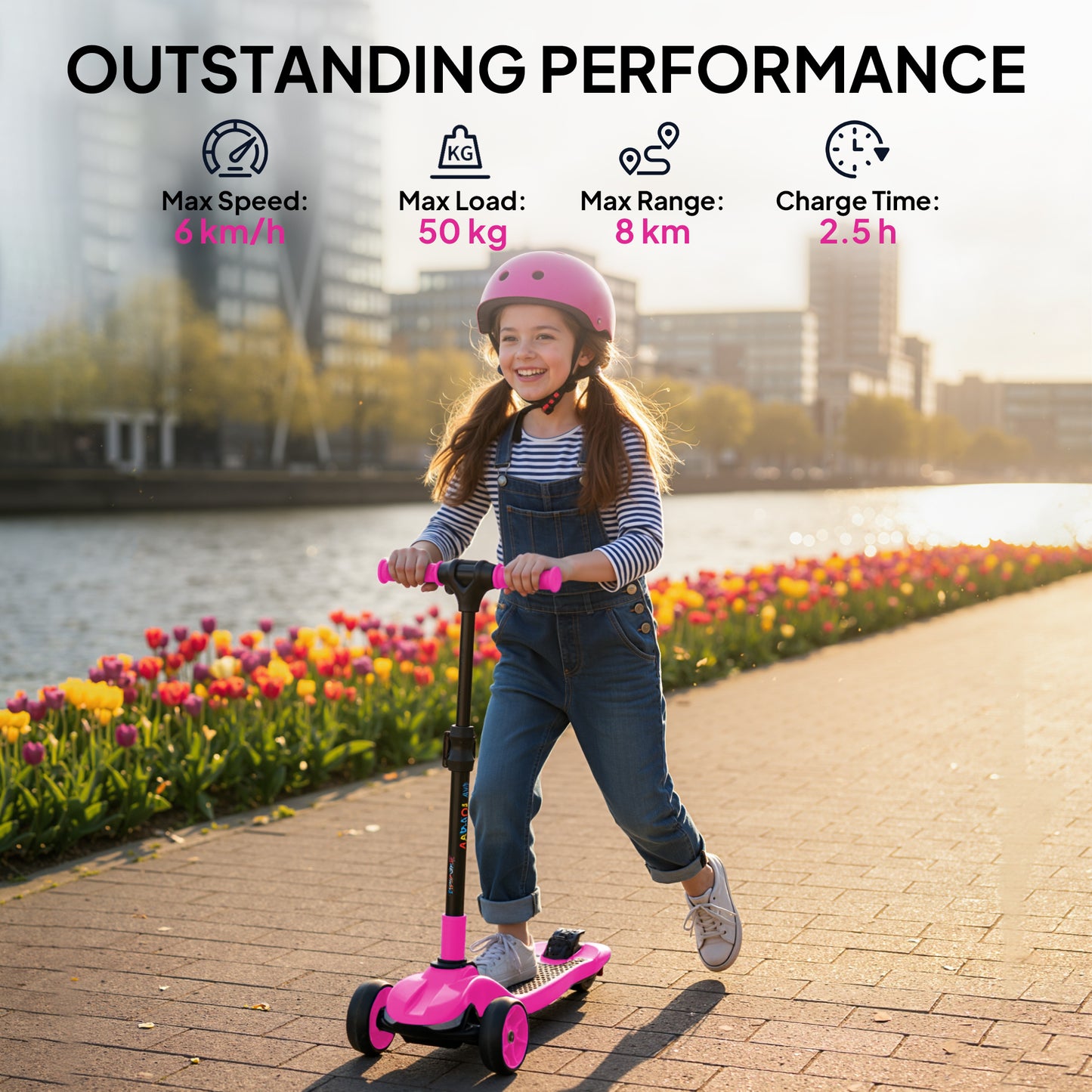 AIYAPLAY Three-Wheel Foldable Electric Scooter for Kids Aged 6-10 Years, Pink