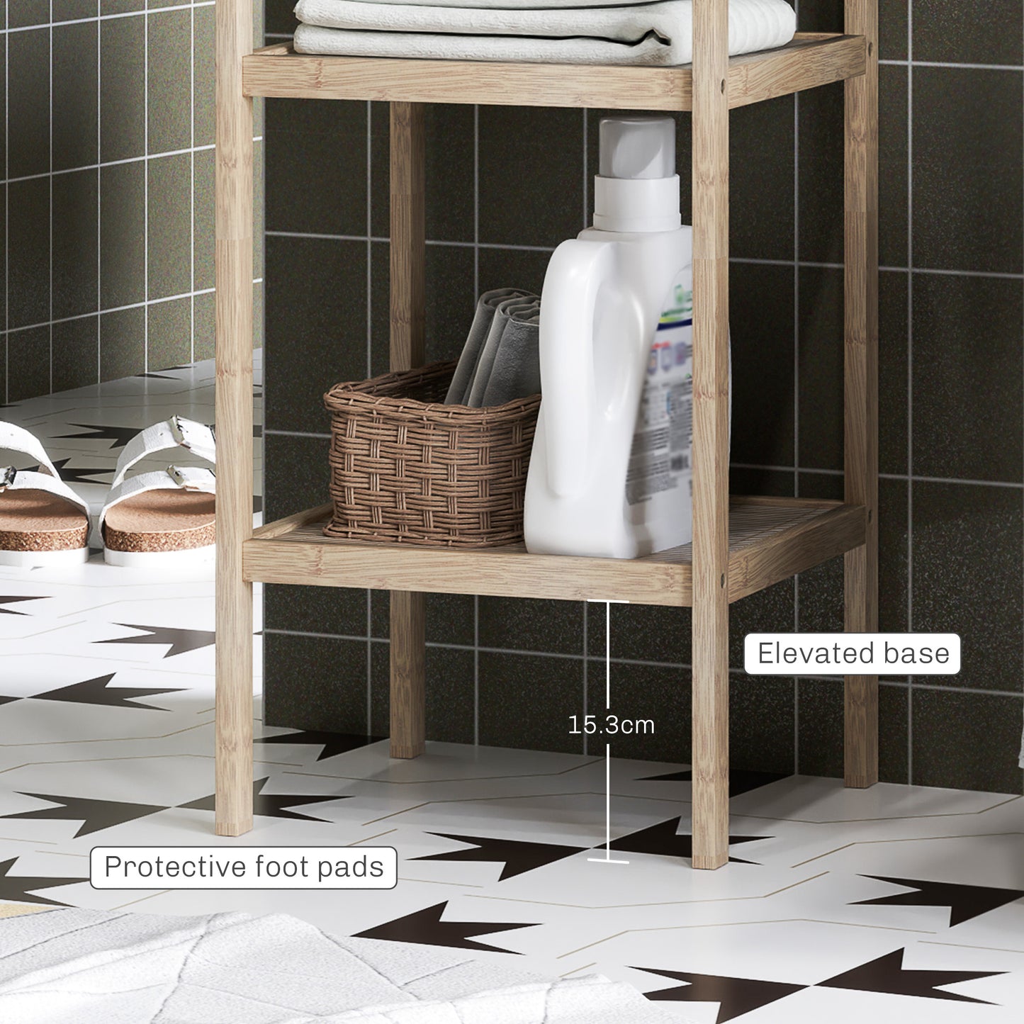 HOMCOM Four-Tier Bamboo Bathroom Shelf - Natural Finish