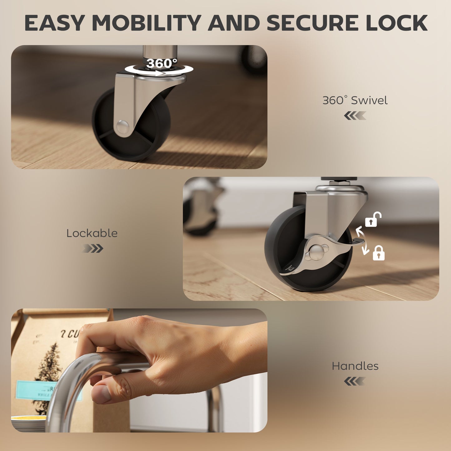 HOMCOM 4 Tier Stainless Steel Kitchen Storage Trolley with Adjustable Shelves - Silver