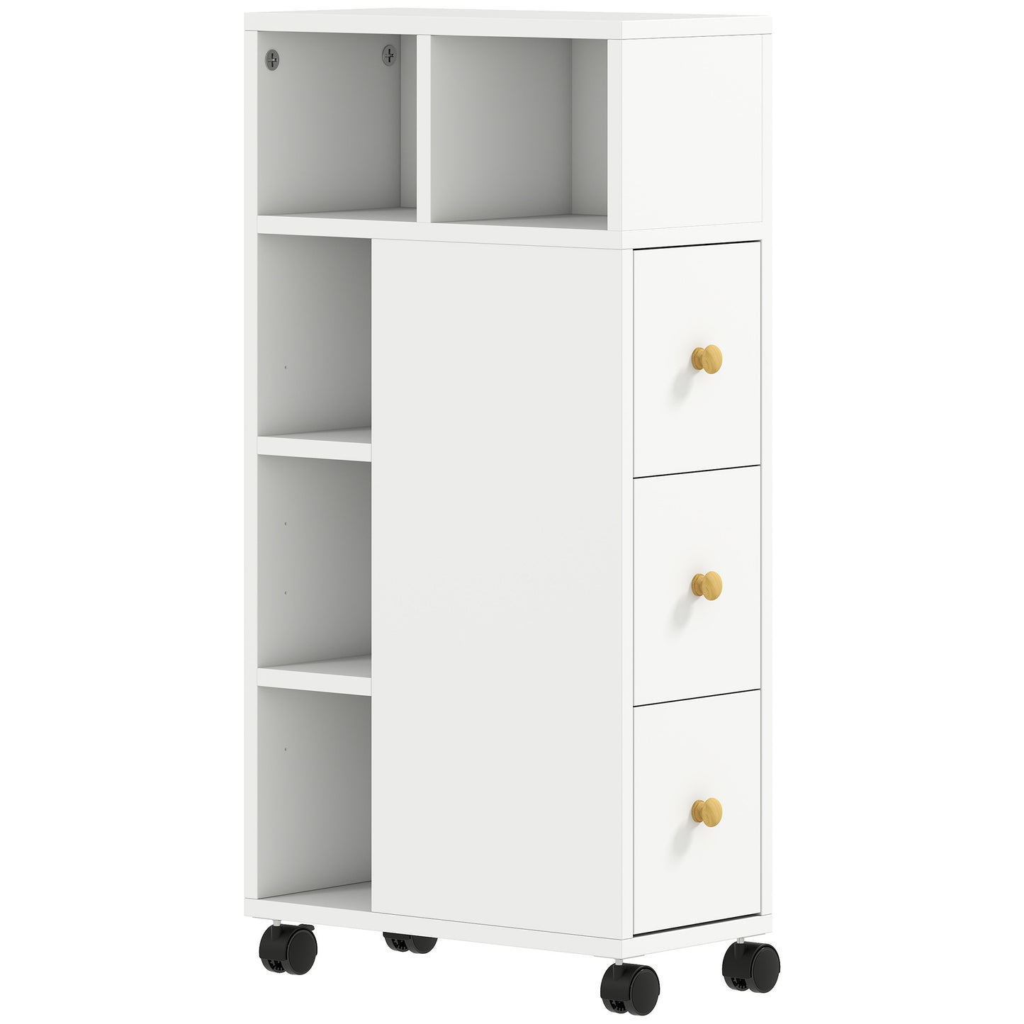 HOMCOM Slim Bathroom Storage Unit with Wheels - White