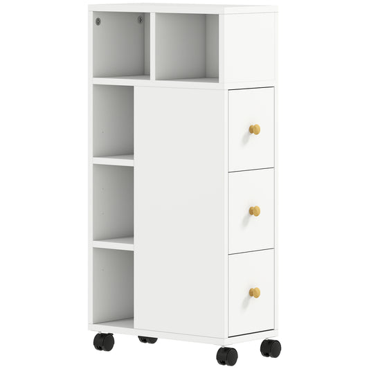 HOMCOM Slim Bathroom Storage Unit with Wheels - White