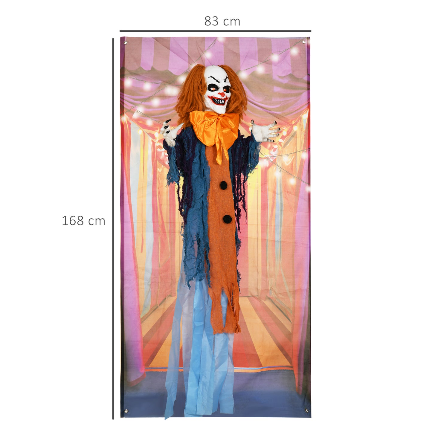 HOMCOM Life Size Circus Clown Halloween Decoration, Animatronic w/ Sound Activated, Light Up Eyes, Sound Effects, Animated Prop - 168cm