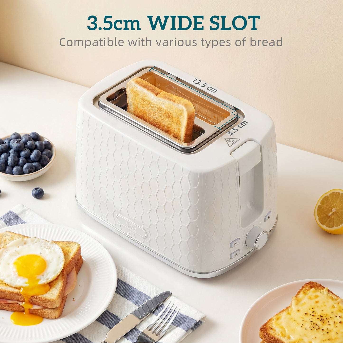 HOMCOM Kettle and Toaster Set, 1.7L 3000W Rapid Kettle with Limescale Filter, 2 Slice Toaster with 7 Browning Controls, Cream