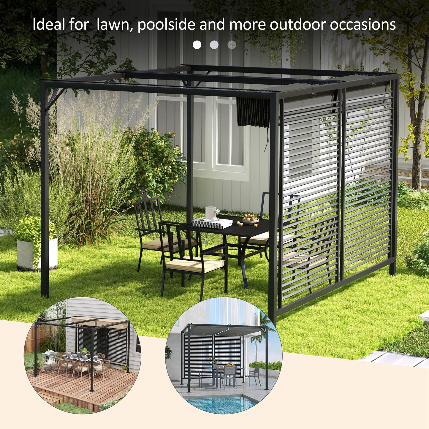 Outsunny 3 x 2.8m Metal Pergola with Retractable Fabric Roof - Grey