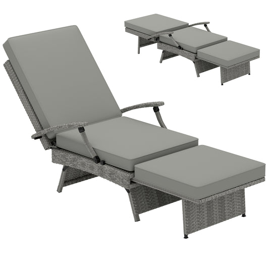 Outsunny 80° Reclining Rattan Lounger - Grey