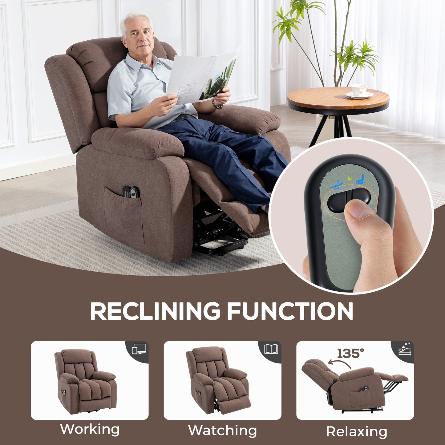 HOMCOM Eight-Point Massage Electric Lift Chair - Dark Brown