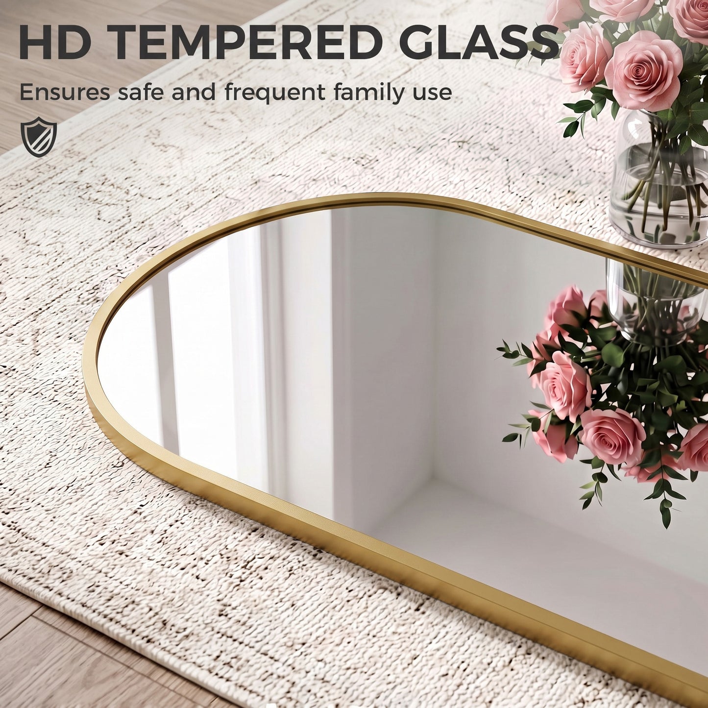 HOMCOM 40 x 110 cm Full Length Hanging Mirror, Arched Mirror with Adjustable Hooks, Over-the-Door or Wall-Mounted, Gold Tone