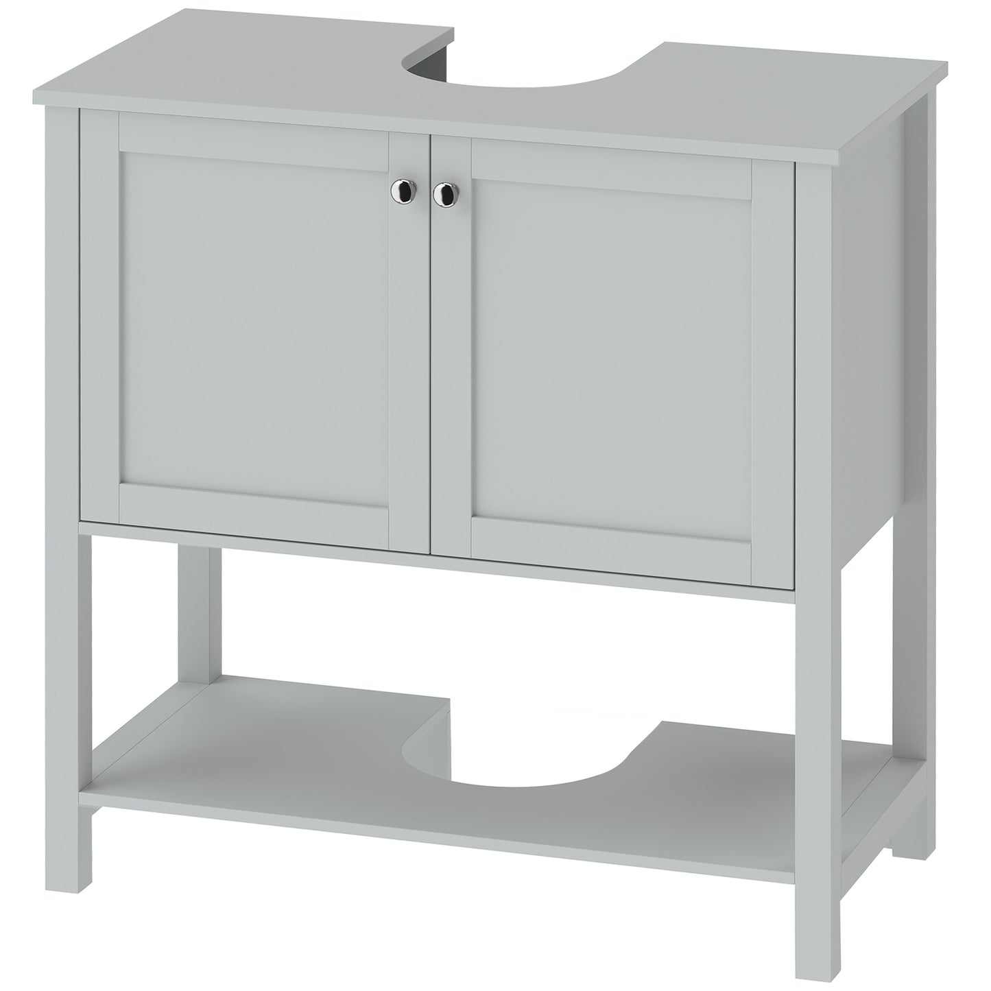 HOMCOM Under Sink Bathroom Cabinet with 2 Doors, Open Shelf and U-Shape Cut-Out for Basin with or without Pedestal, Light Blue