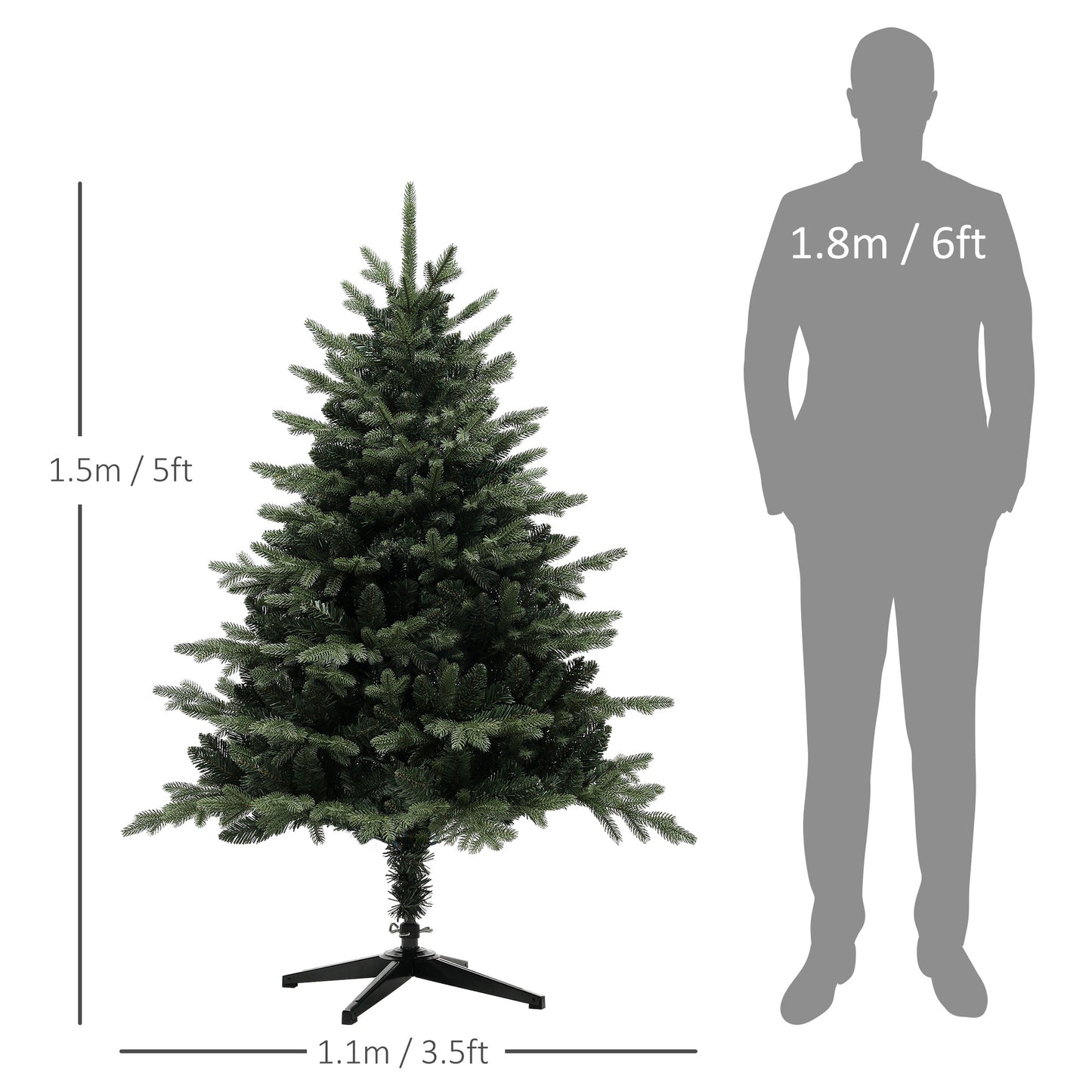 HOMCOM 5ft Artificial Spurce Christmas Tree with 1121 Branch Tips and Foldable Steel Base