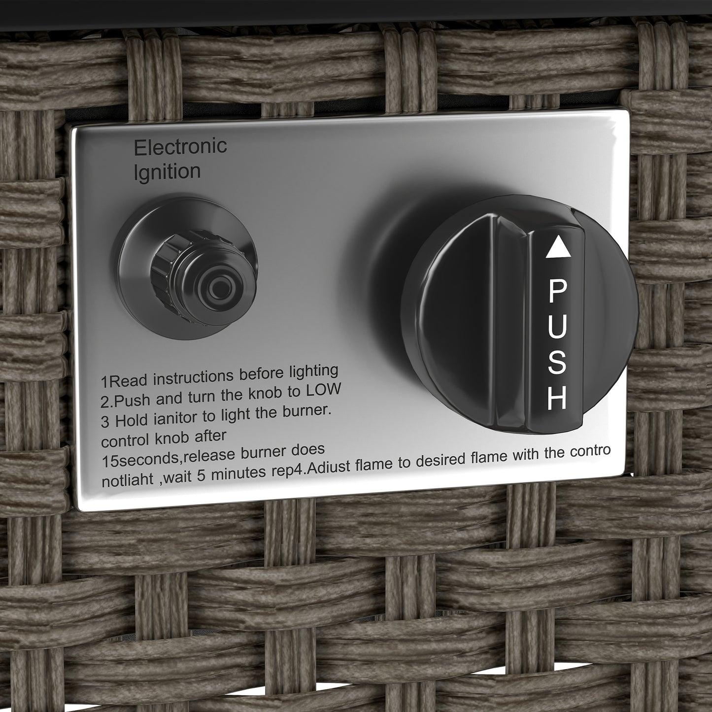 Outsunny Rattan Gas Fire Pit Table, 13 KW Propane Fire Pit with Lid, Square Patio Heater/Coffee Table for Garden Outdoor, 58x58x33 cm, Grey