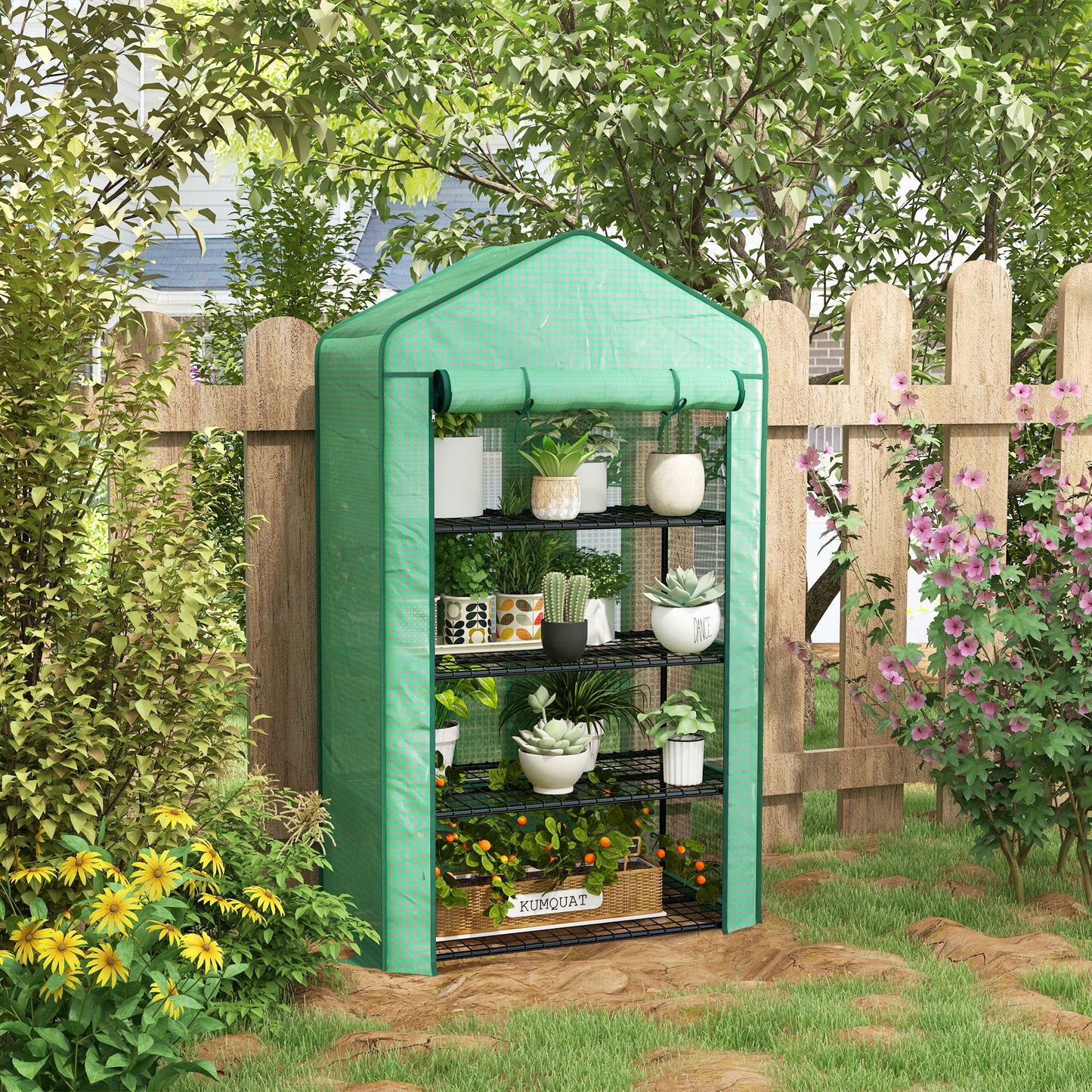 Outsunny Four-Tier Mini Greenhouse, with Reinforced Plastic Cover