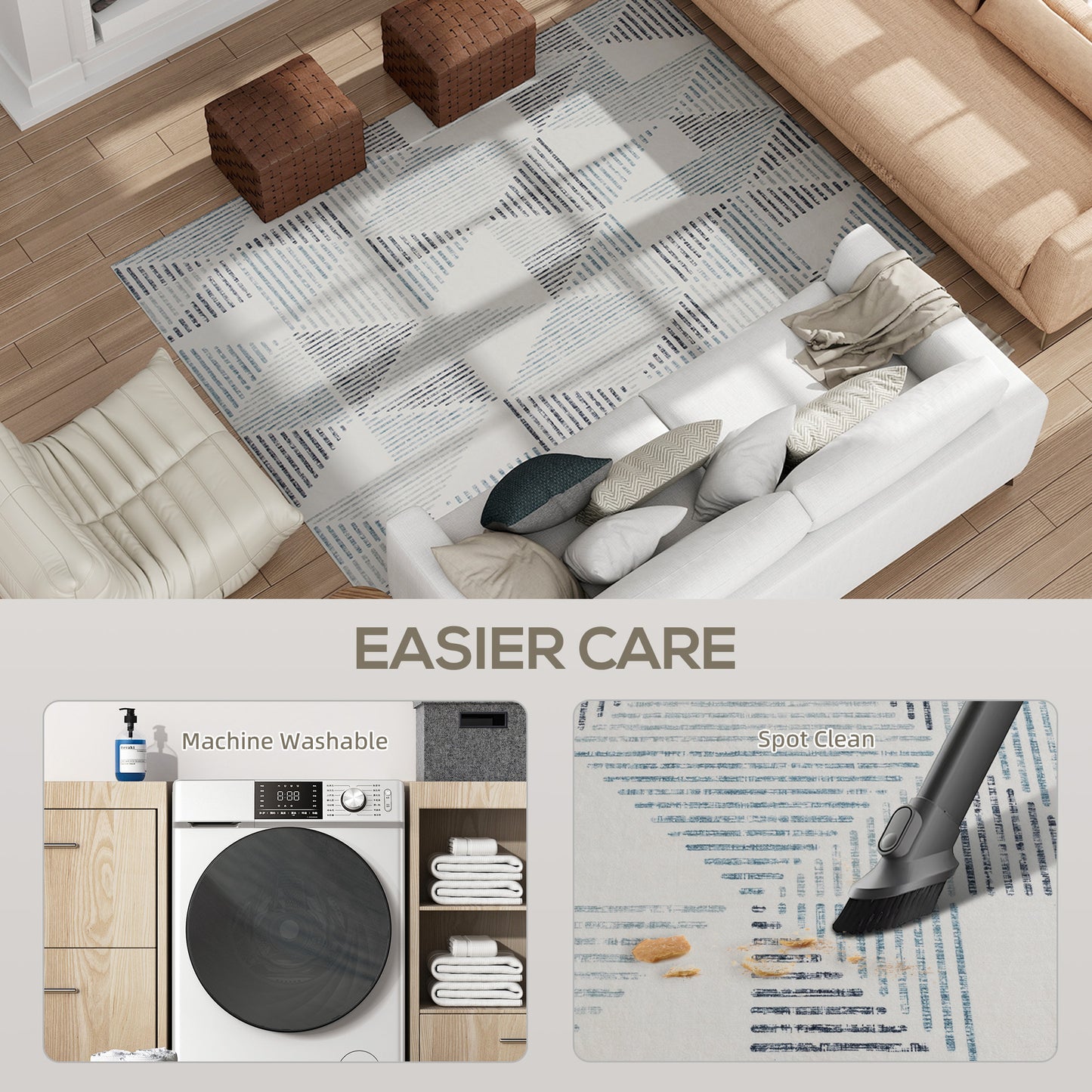 HOMCOM Geometric Area Rug, Non-Slip Washable Carpet for Living Room, Bedroom, Dining Room, Home Office, 230x160 cm, Multi-Coloured