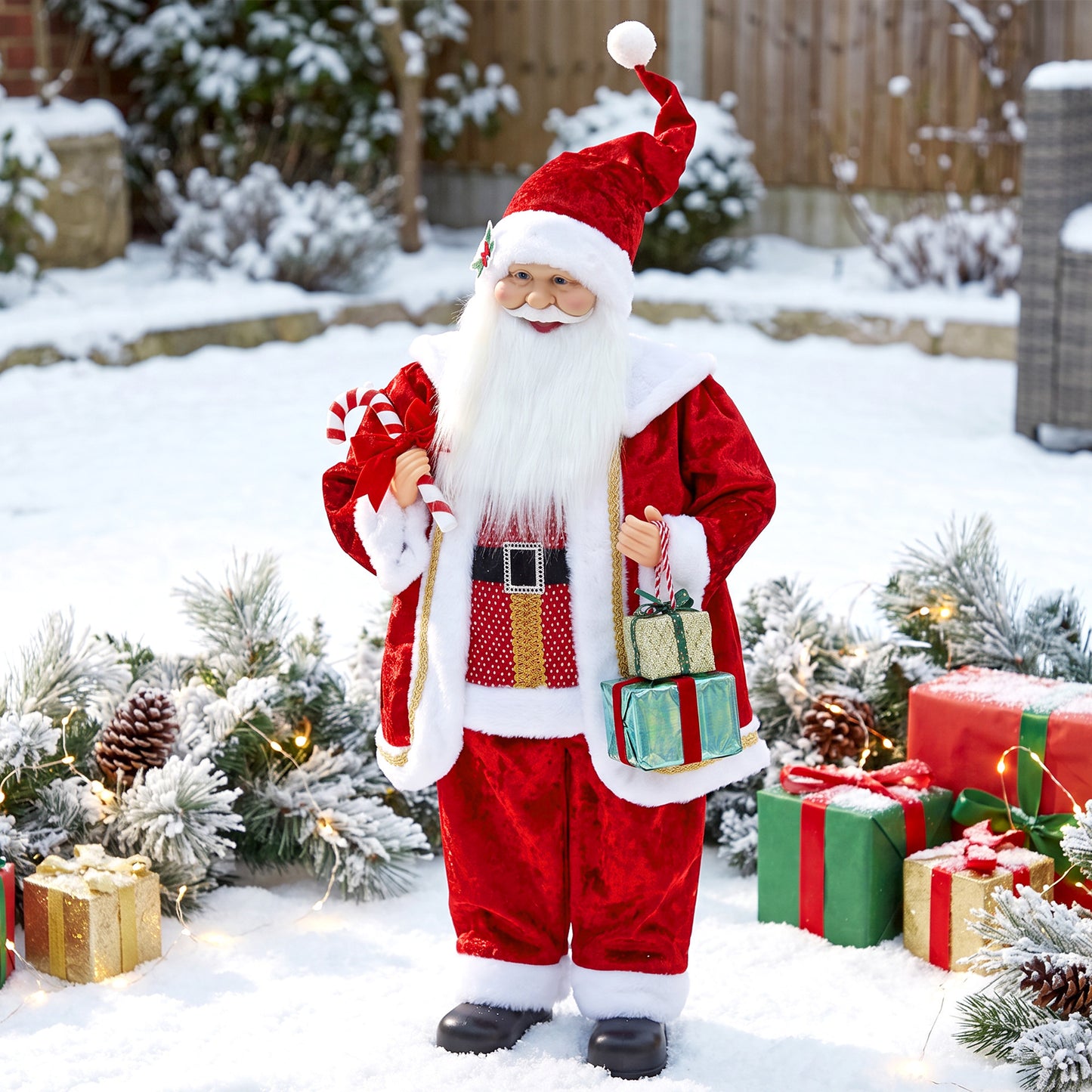 HOMCOM 120cm Life Size Singing Dancing Santa Claus, Standing Musical Animated Santa with Gift and Candy Cane