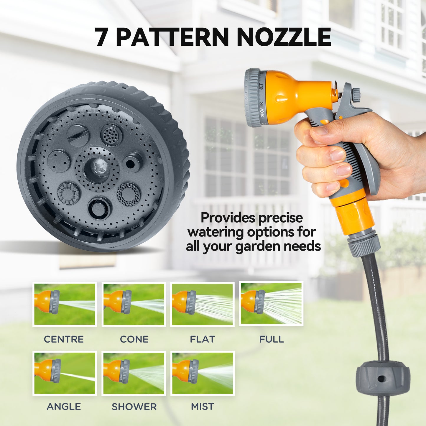 Outsunny Retractable Hose Reel, Wall Mounted, 32m, Auto Rewind, 7-in-1 Spray Nozzle, Wall Fixings, 180° Swivel, Garden Watering, Orange